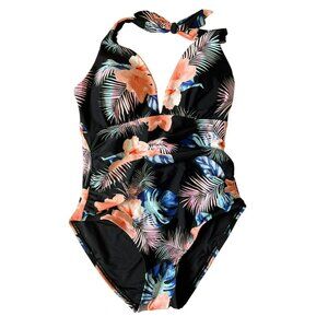DKNY Swimsuit Sz XL One Piece Tropical Tummy Control UPF SPF Protection